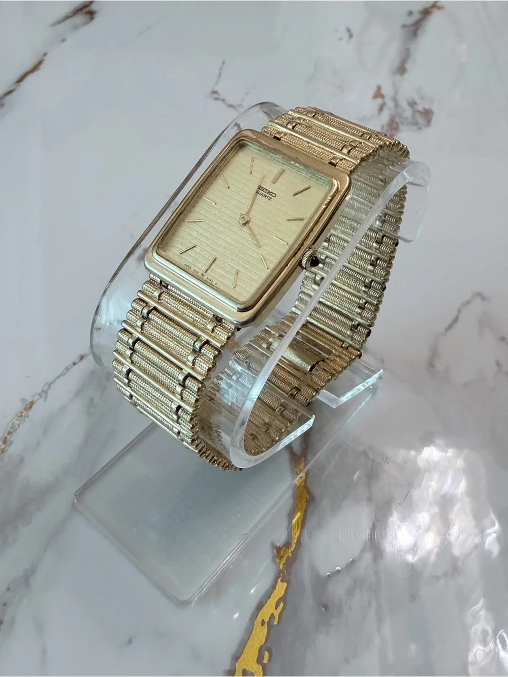 1995 Vintage Seiko Men's Gold-Tone Tank Watch w/Ladder Bracelet - 7430 Quartz